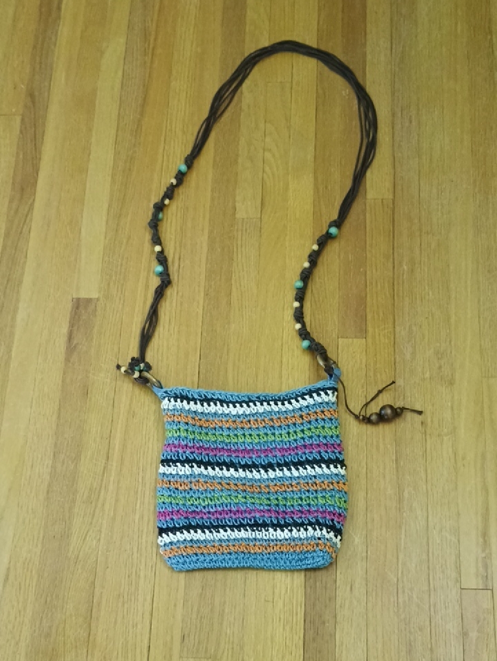 Sun & Sand Woven Multicolor Crossbody Bag with Beaded Strap